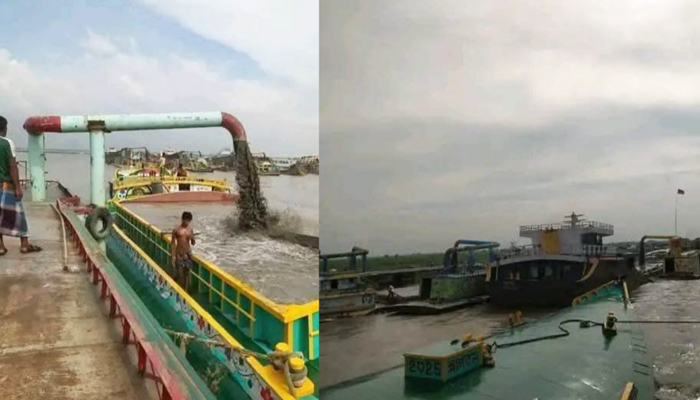মেঘনা নদীর পাড় ঘেঁষে ফের বালু উত্তোলন, হুমকির মুখে সেচ প্রকল্প